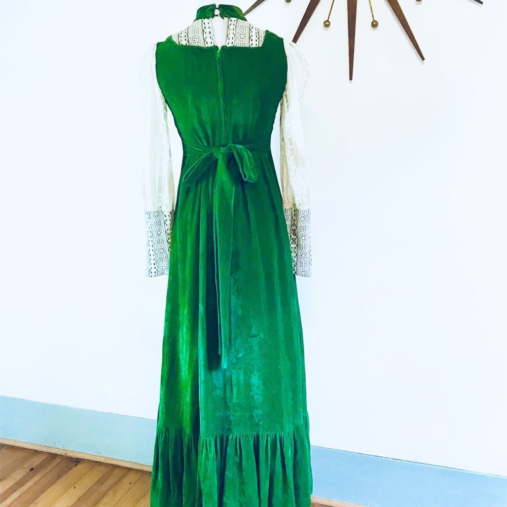 Vintage 1970s Velvet prairie cottage Maxi Dress M - Picture 3 of 7
